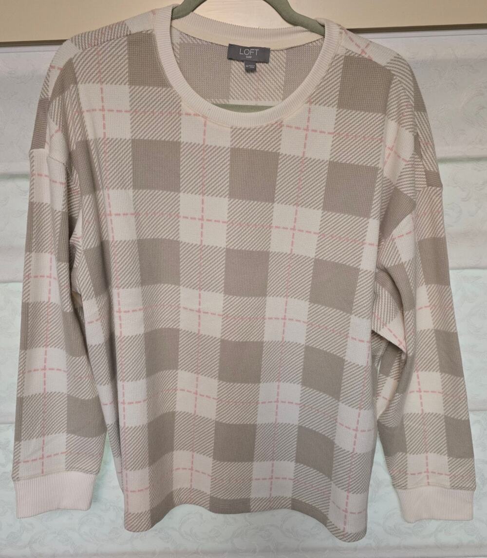 LOFT Sleep Women's XL Thermal Pajama Set Plaid Long Sleeve Jogger Pants NWOT NEW
